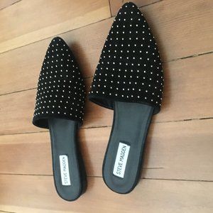 Black Velvet Gold Studded Steve Madden Slides Sz 9